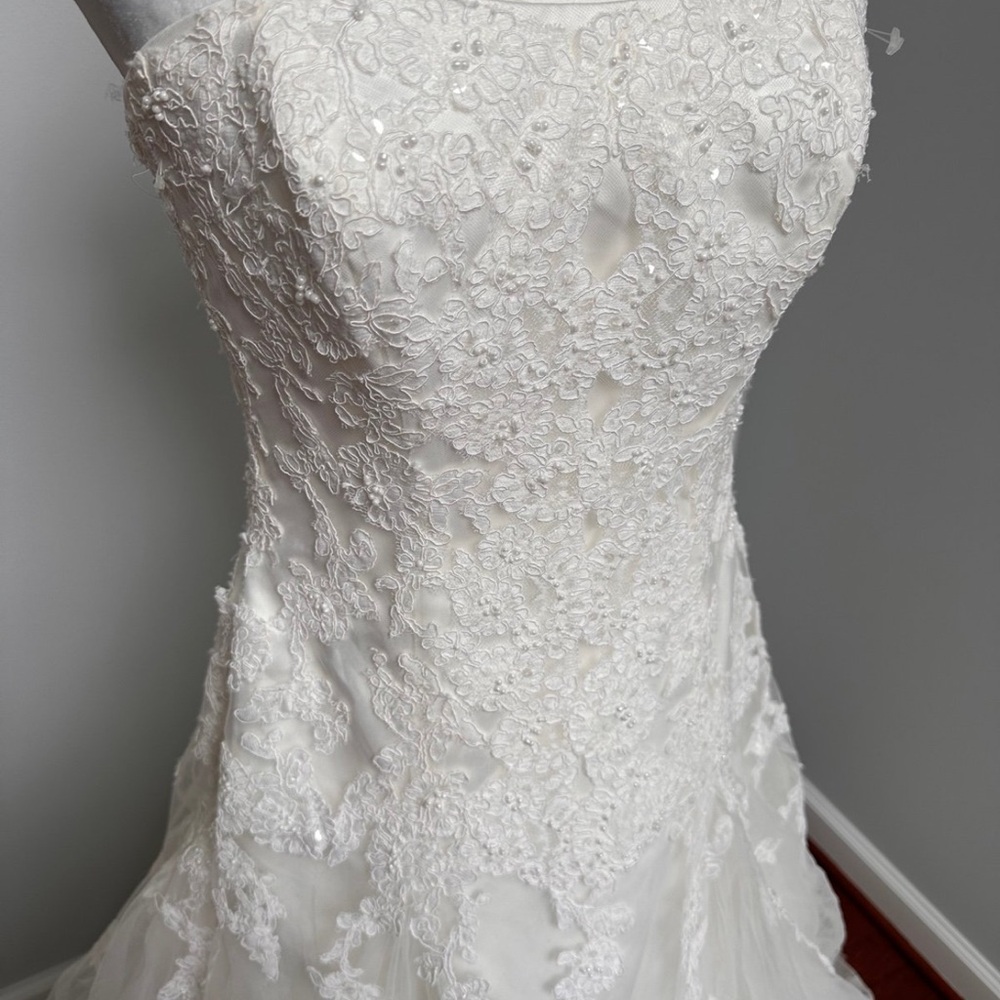 David’s Bridal Floral Laced Strapless Corset Princess Bridal Wedding Dress Ivory - Picture 4 of 11